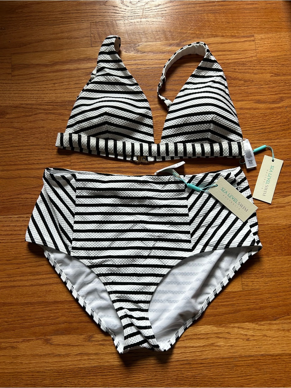 Sea Level Swim Black & White Striped High-Waist Bikini